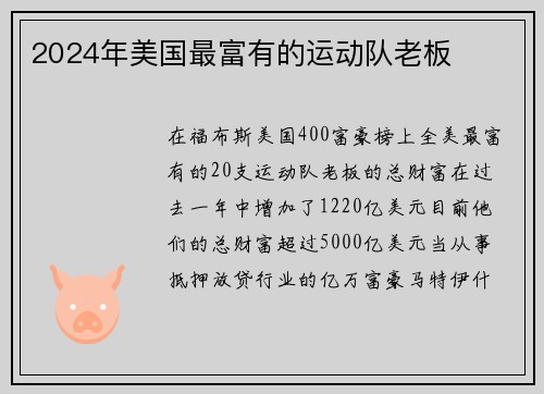 2024年美国最富有的运动队老板